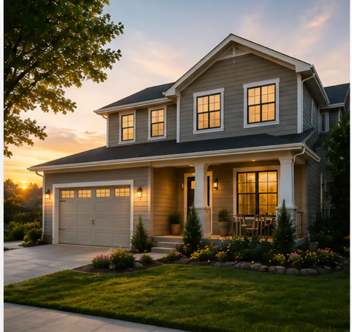 Warm two-storey family home at sunset