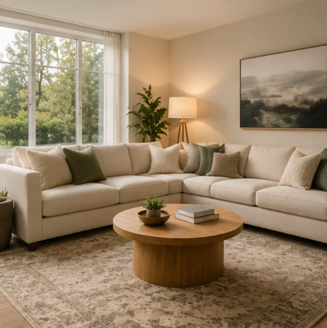 Quiet living room arranged for everyday family life